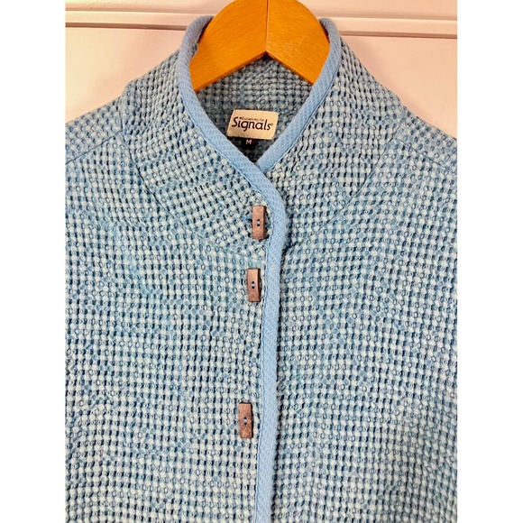 Signals Waffle Knit Collarless Button Front Jacket Blue Size Medium - Picture 2 of 11